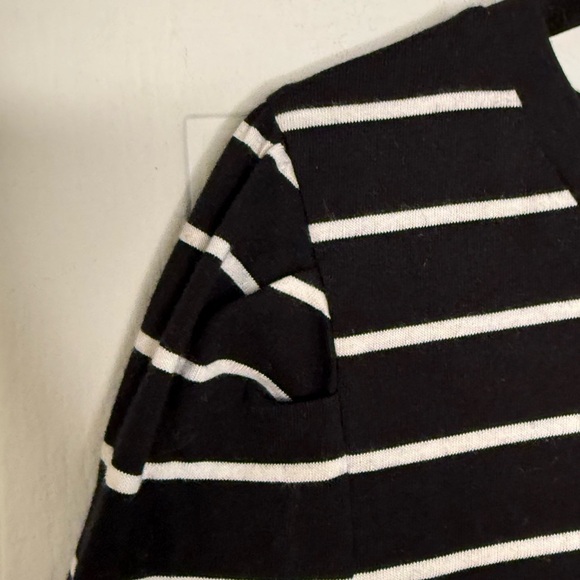 Talbots 100% Pima Cotton Black White Striped Long Puff Sleeve Crew Neck Top M - Picture 3 of 10